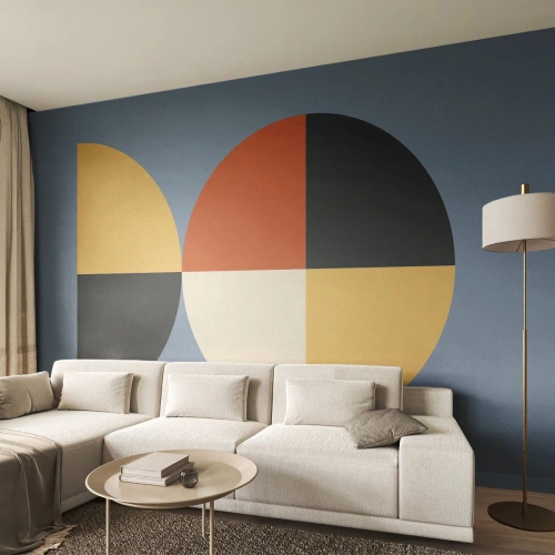 Tapet Standard Eco - Forme geometrice în culori contrastante pe un fundal albastru - 100x70cm - Uită-te și numără - Decorațiune modernă pentru perete pentru living și dormitor ARTTOR