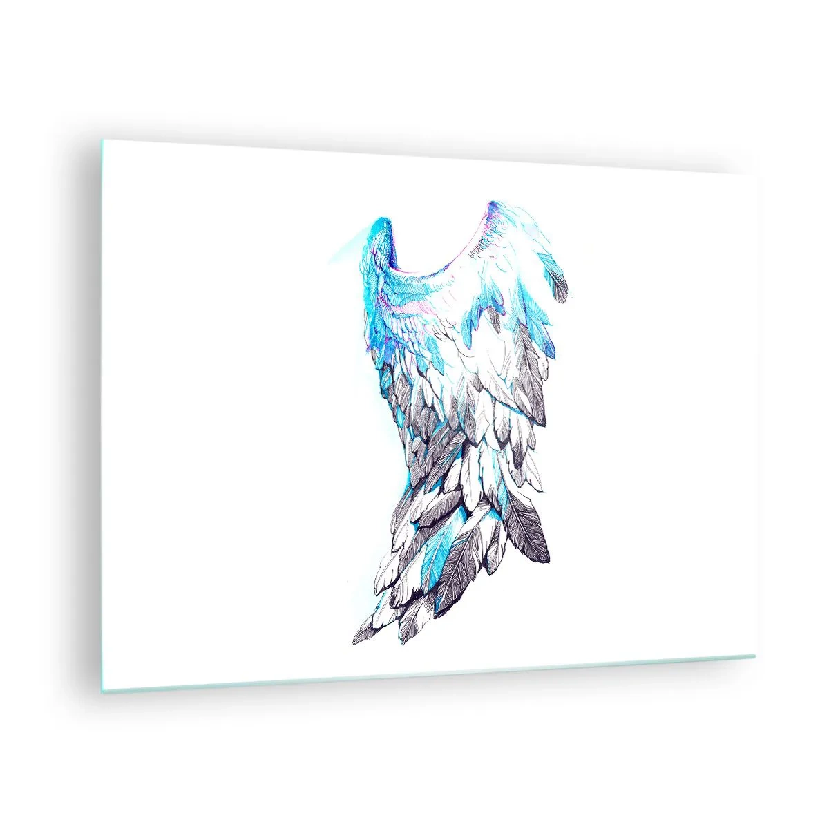Tablou pe sticlă - Aripi de înger în nuanțe de albastru și gri - 70x50cm - Am nevoie de aripi - Decorațiune modernă pentru perete pentru living și dormitor ARTTOR