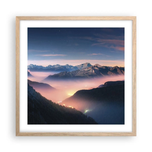 Poster în ramă de stejar deschis - Lumină în văi - 50x50 cm