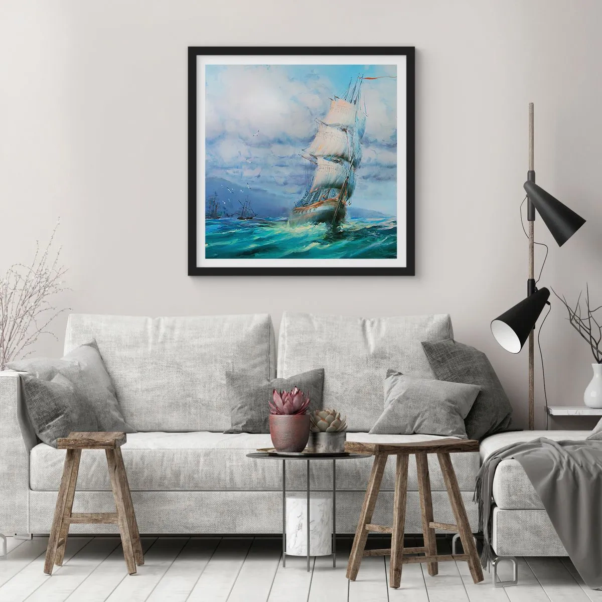 Poster în ramă neagră - Vânturi bune - 50x50 cm