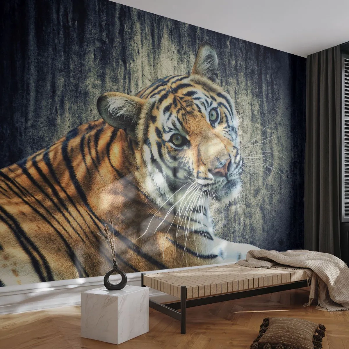 Tapet Premium Sand - Portret în fluxuri de lumină - Animale, Tigru, Africa - 100x70 cm