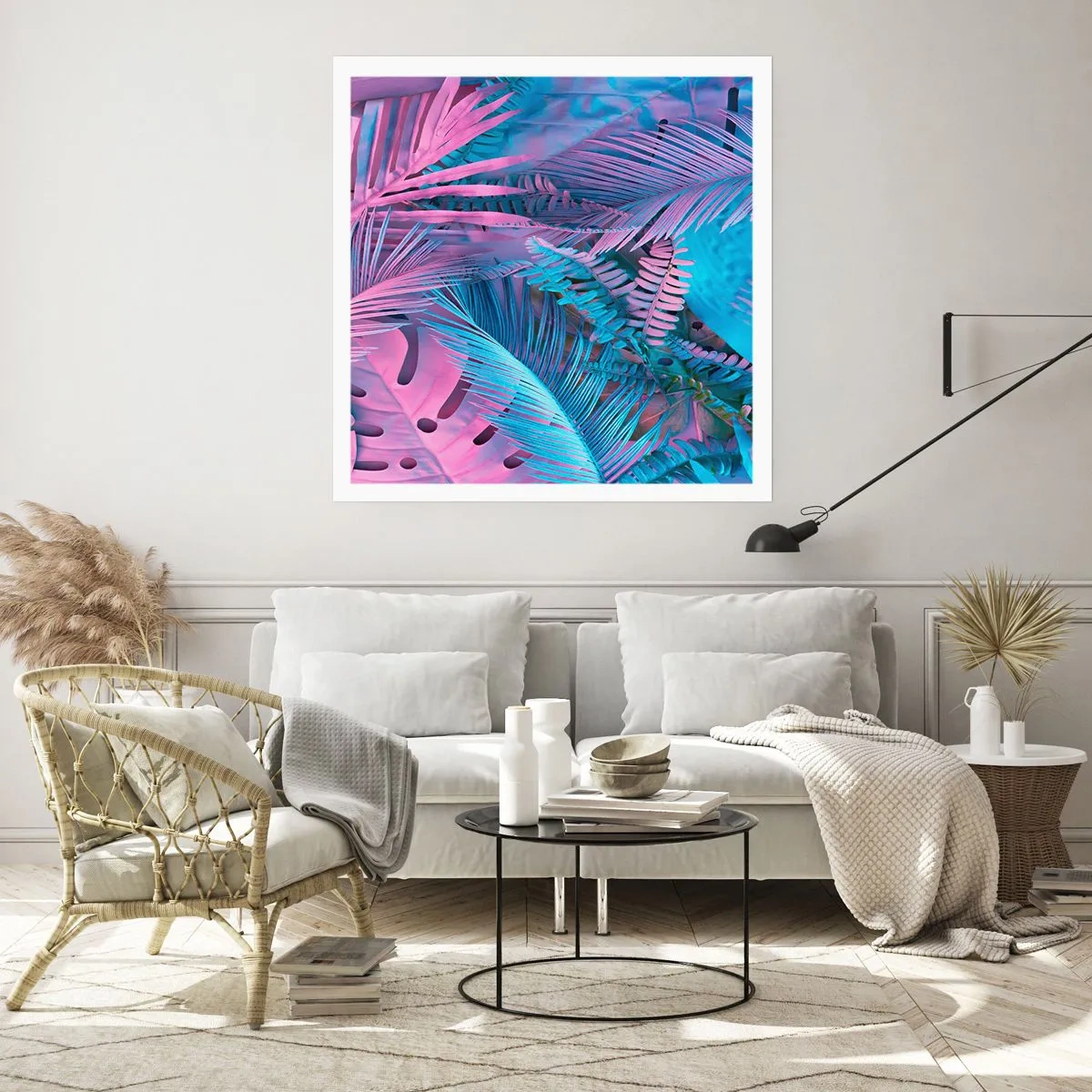 Poster - Palmieri în alb și albastru - 40x40 cm