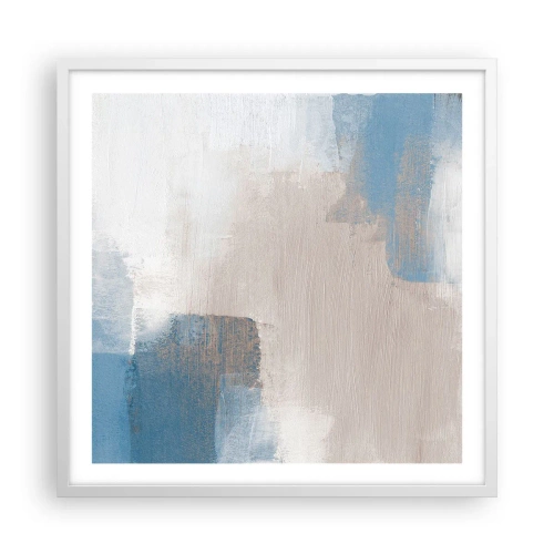 Poster în ramă albă - Abstracție roz în spatele unui voal de albastru - 60x60 cm