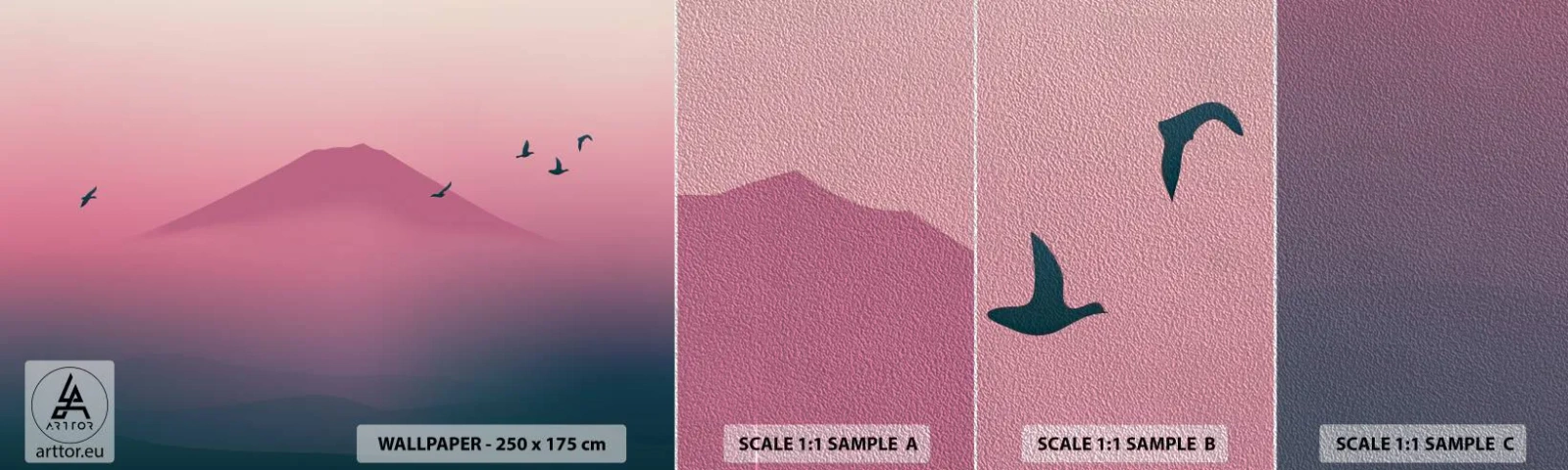 Mostră tapet Premium Sand - Călători deasupra norilor - Abstracția, Peisaj, Varful muntelui - 100x30 cm