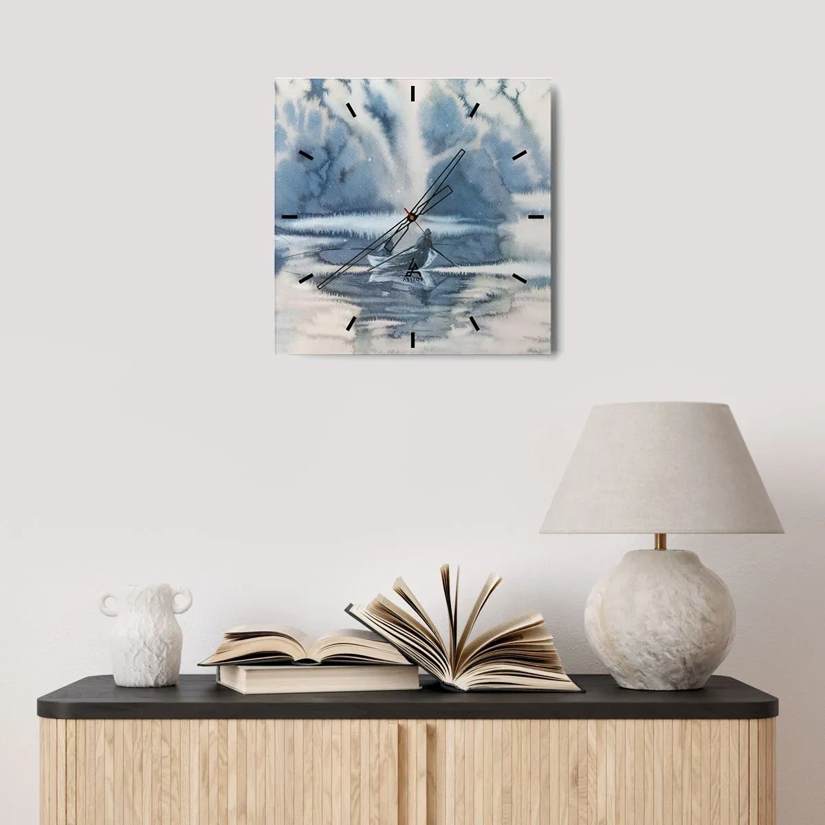 Ceas de perete - Ceas pe sticlă - Pescarii în paradisul lor - 40x40 cm