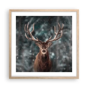 Poster în ramă de stejar deschis - Regele pădurii a fost încoronat - 50x50 cm