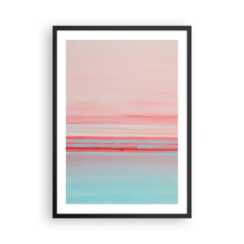 Poster în ramă neagră - O abstracție delicată în nuanțe pastelate de roz și albastru. - 50x70cm - Abstracție în zori - Decorațiune modernă pentru perete pentru living și dormitor ARTTOR