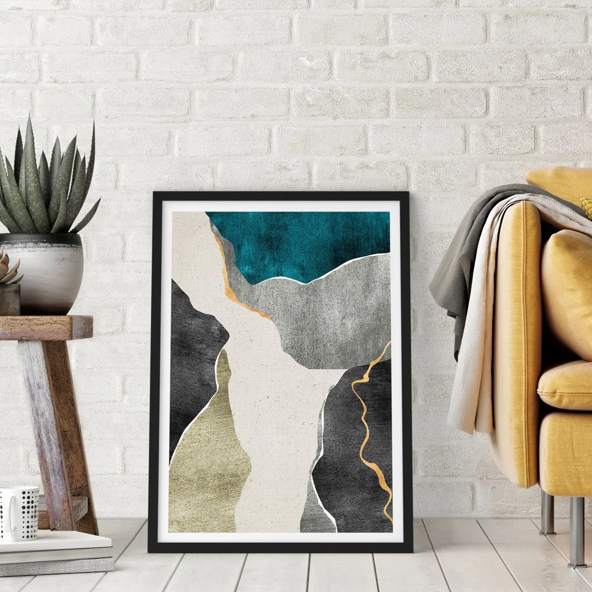 Poster în ramă neagră - Compoziție mozaic cu fir de aur - 30x40 cm
