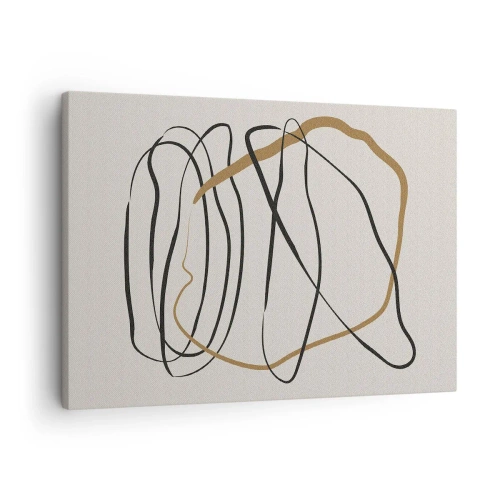 Tablou pe pânză Canvas - Linii artistice în negru și auriu pe un fundal deschis - 70x50cm - Compoziție - Dans posesiv - Decorațiune modernă pentru perete pentru living și dormitor ARTTOR