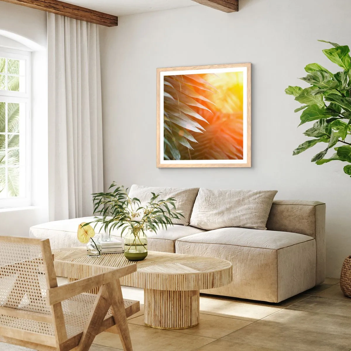 Poster în ramă de stejar deschis - Dimineață în junglă - 40x40 cm