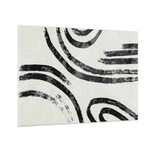 Tablou pe sticlă - Linii semicirculare negre într-o abstracție minimalistă pe un fundal deschis - 70x50cm - Pe jumătate oprit - Decorațiune modernă pentru perete pentru living și dormitor ARTTOR