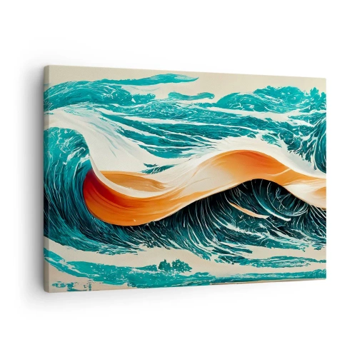 Tablou pe pânză Canvas - Valuri dinamice ale mării cu panglică abstractă - 70x50cm - Visul unui surfer - Decorațiune modernă pentru perete pentru living și dormitor ARTTOR