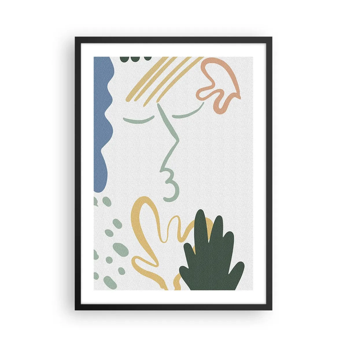 Poster în ramă neagră - Portret abstract în pasteluri - 50x70cm - Sărut de flori - Decorațiune modernă pentru perete pentru living și dormitor ARTTOR