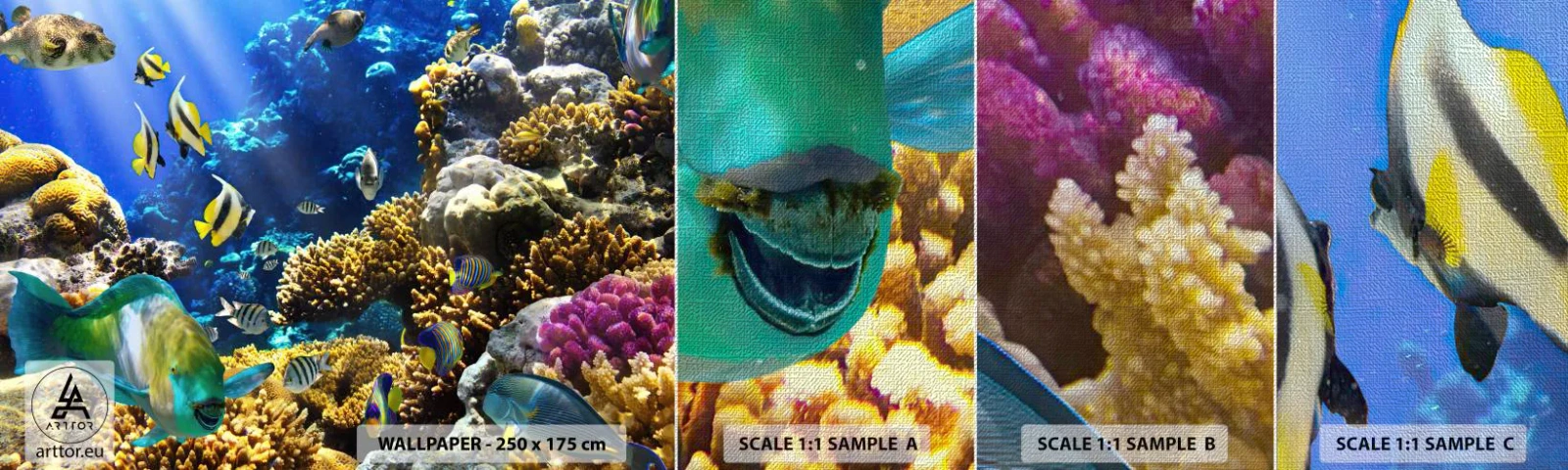 Mostră tapet Premium Canvas - Trafic intens pe traseul de vacanță - recif de corali, Ocean, Peşte - 100x30 cm