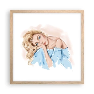 Poster în ramă de stejar deschis - Scufundată în vis albastru - 40x40 cm