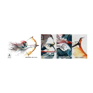 Mostră tapet Premium Sand - Războinic mitic cu un arc de foc - Abstracția, Pistolar, Lovitură cu arcul - 100x30 cm