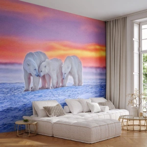 Tapet Standard Eco - O familie de urși polari pe fundalul Vestului Arctic. - 100x70cm - Căldura familiei este suficientă - Decorațiune modernă pentru perete pentru living și dormitor ARTTOR