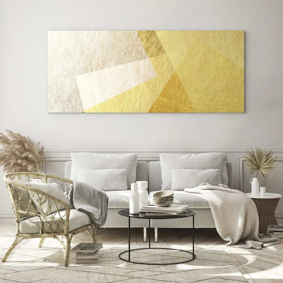 Tablou pe sticlă - Vremea de geometrie - 100x40 cm