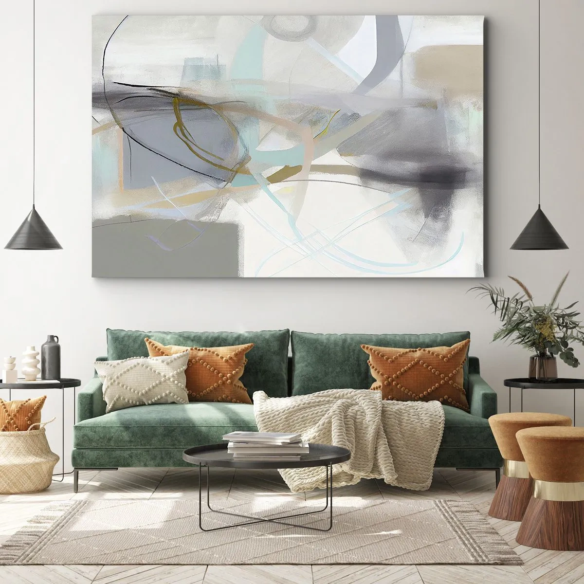 Tablou pe pânză Canvas - Abstracție pastelată cu linii delicate - 70x50cm - Abstracție cețoasă - Decorațiune modernă pentru perete pentru living și dormitor ARTTOR