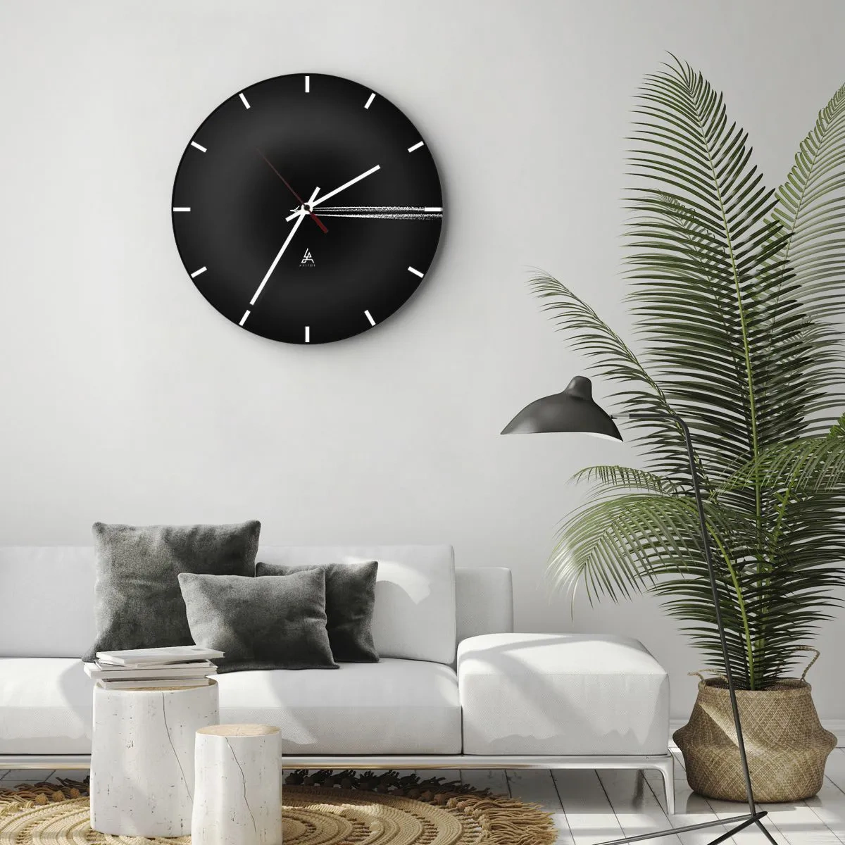 Ceas de perete - Ceas pe sticlă - Avion cu reacție cu dâră albă pe fundal negru - 30x30cm - Într-o altă dimensiune - Decorațiune modernă pentru perete pentru living, bucătărie și dormitor ARTTOR
