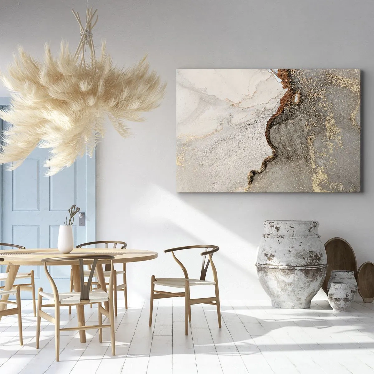 Tablou pe pânză Canvas - Motiv abstract cu nuanțe de auriu și gri - 70x50cm - La granița culorilor - Decorațiune modernă pentru perete pentru living și dormitor ARTTOR