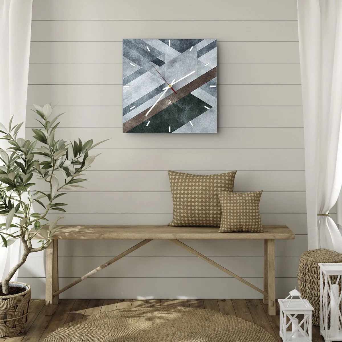 Ceas de perete - Ceas pe sticlă - Eleganța sofisticată a geometriei - 30x30 cm
