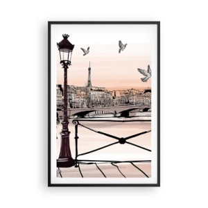 Poster în ramă neagră - Deasupra acoperișurilor Parisului - 61x91 cm