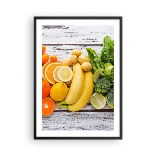 Poster în ramă neagră - Fructe și legume pe un fundal rustic - 50x70cm - Nu este de ajuns? - Decorațiune modernă pentru perete pentru living și dormitor ARTTOR