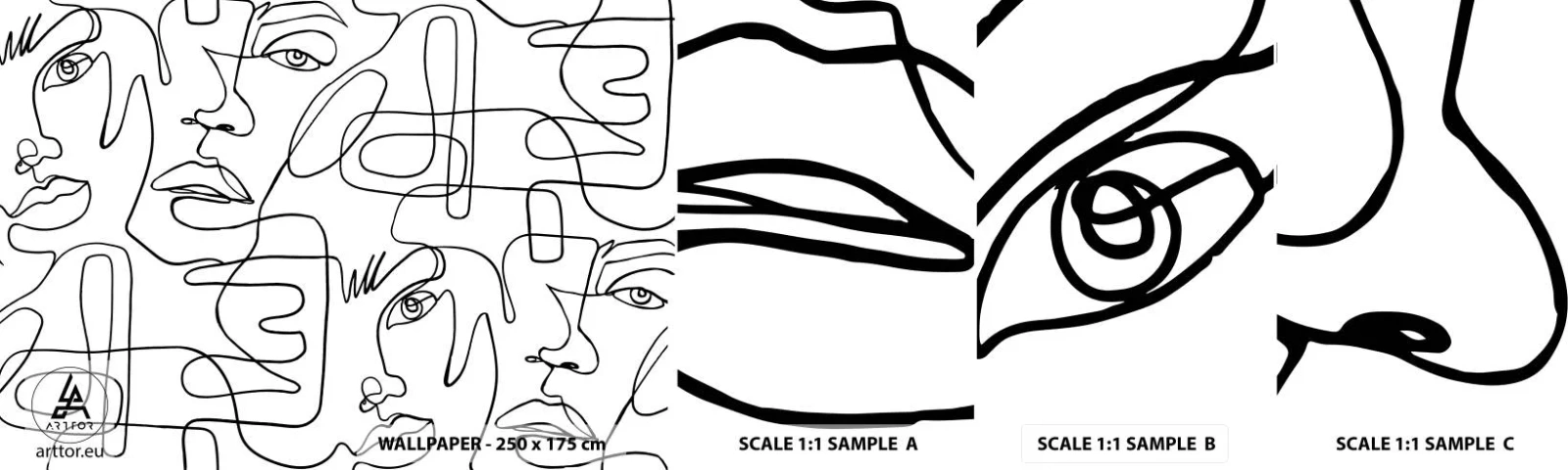 Mostră tapet autocolant Deluxe Sticker - Într-o încurcătură de emoții - Chipurile, Linia, Ochi - 100x30 cm