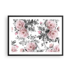 Poster în ramă neagră - Pierde-te în florile de trandafir - 70x50 cm