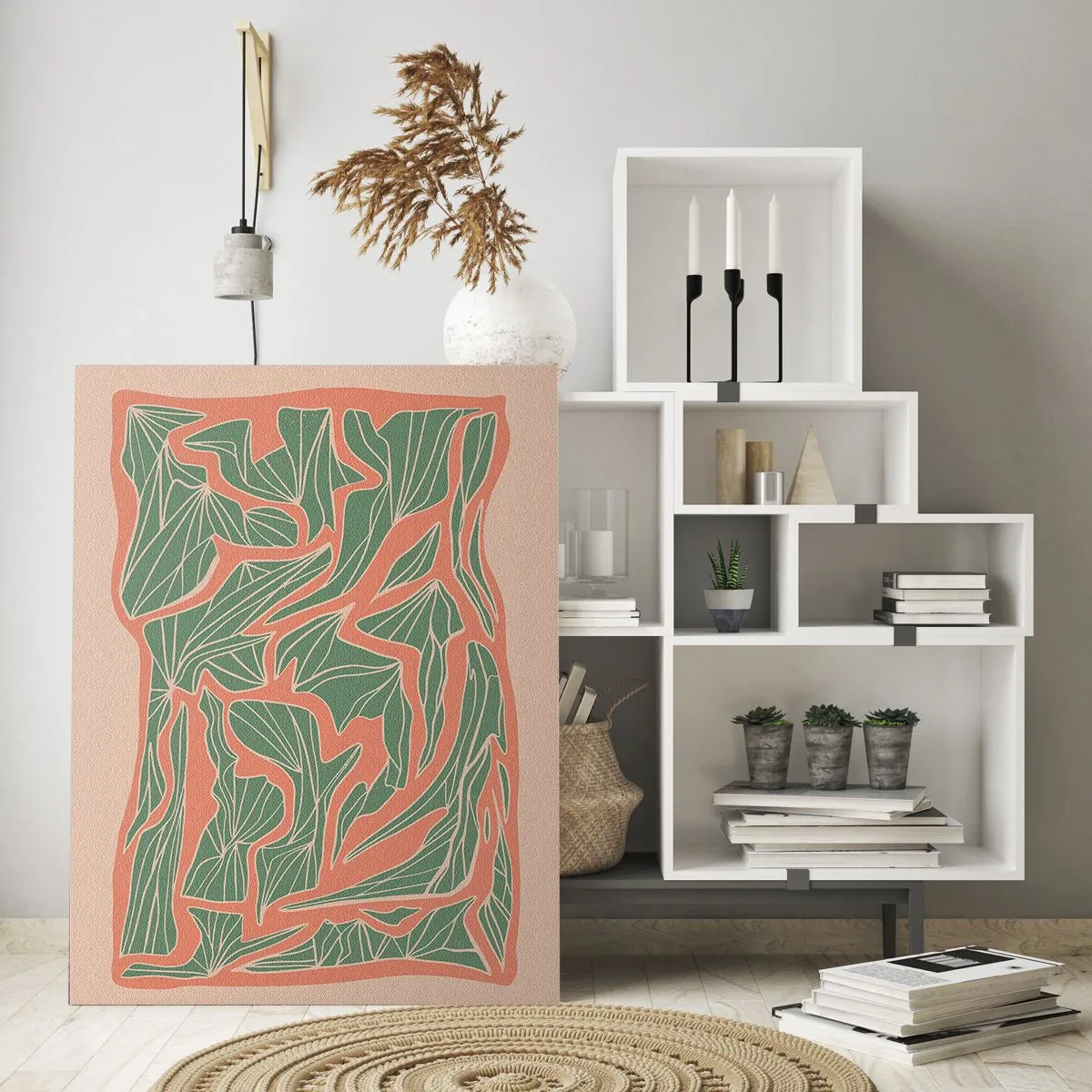 Tablou pe sticlă - Lupta dintre coral și verde - 50x70 cm