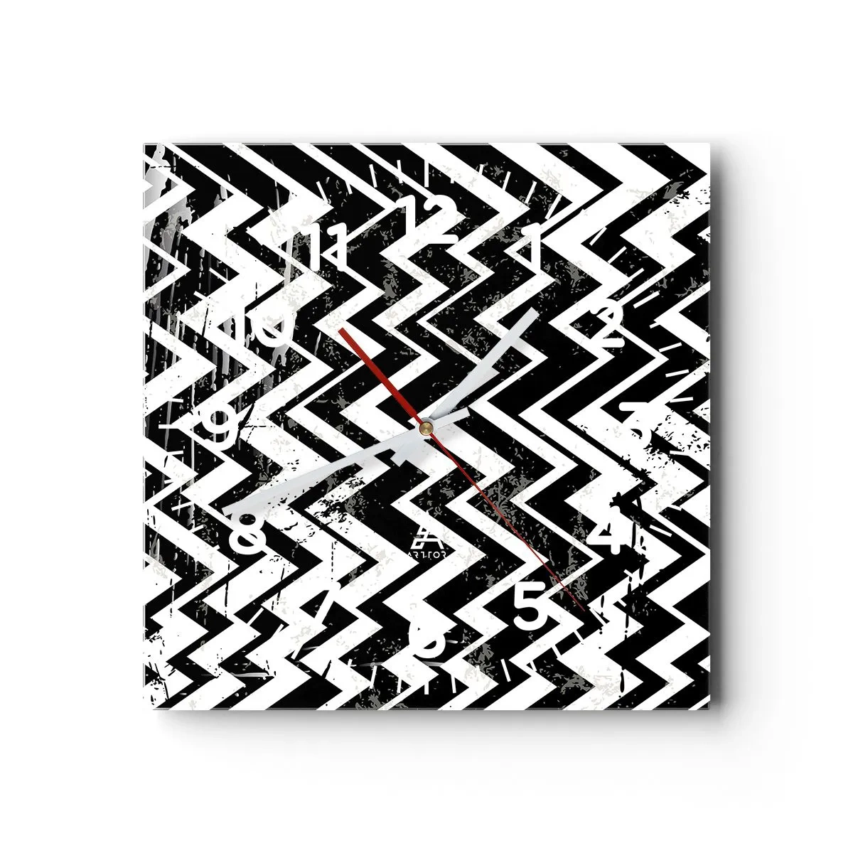 Ceas de perete - Ceas pe sticlă - Zig-alb, zag-negru - 40x40 cm