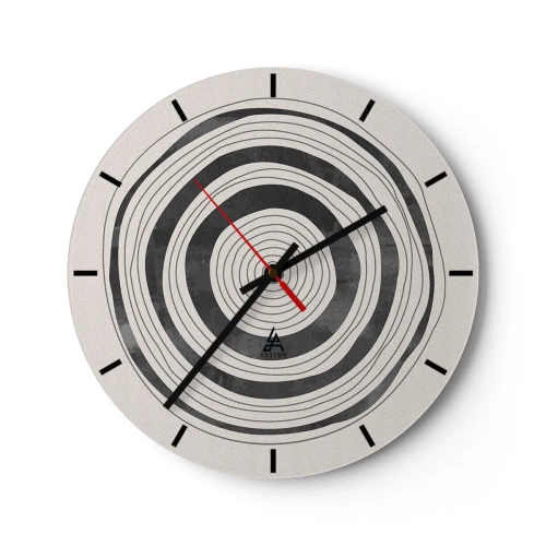 Ceas de perete - Ceas pe sticlă - Inele concentrice în nuanțe de gri pe un fundal deschis - 30x30cm - Centrul cel mai important - Decorațiune modernă pentru perete pentru living, bucătărie și dormitor ARTTOR