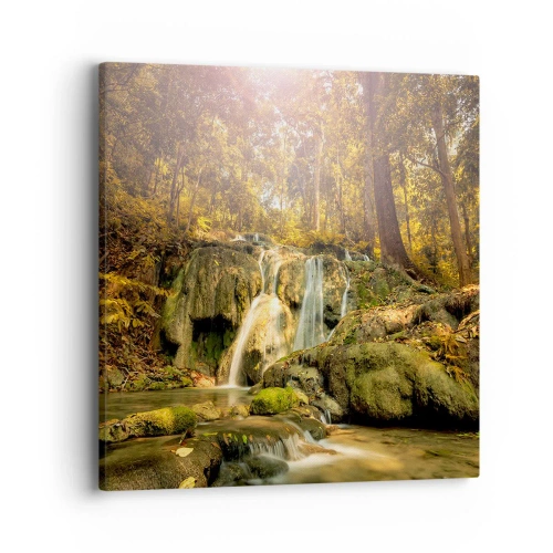 Tablou pe pânză - Cascada de pădure în verde - 40x40 cm
