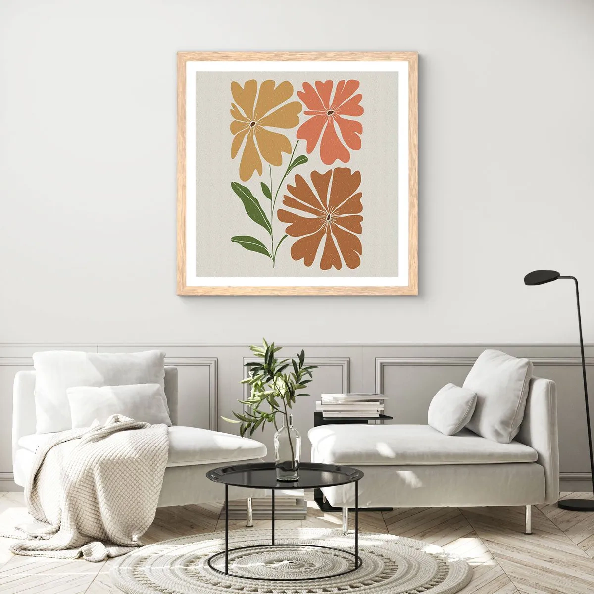 Poster în ramă de stejar deschis - Natură și geometrie - 40x40 cm