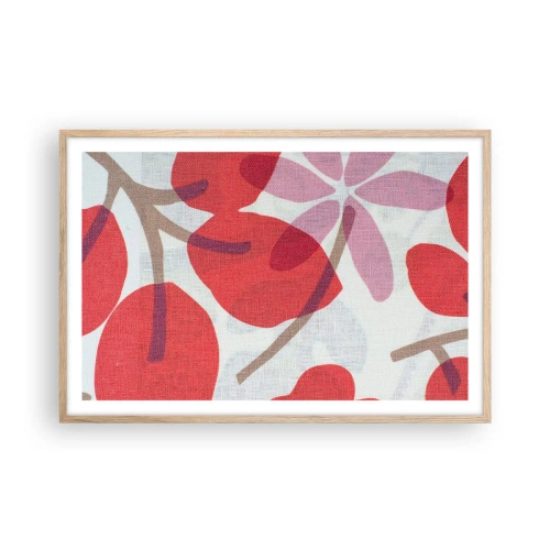 Poster în ramă de stejar deschis - Aranjament floral în roz - 91x61 cm
