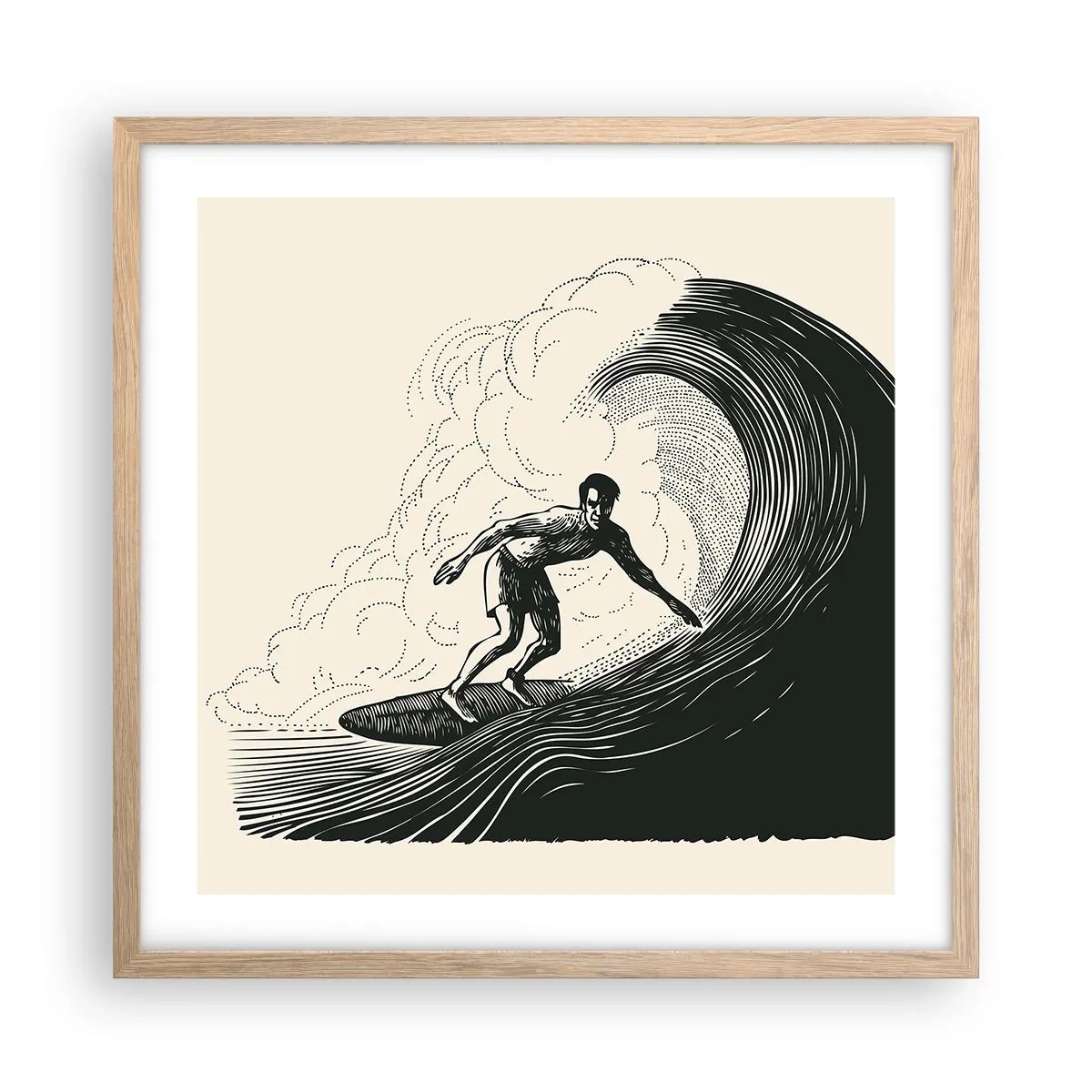 Poster în ramă de stejar deschis - Regele valului - 50x50 cm