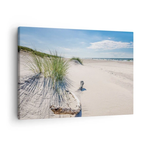 Tablou pe pânză Canvas - O plajă baltică cu nisip, iarbă și un cer albastru calm - 70x50cm - Cea mai frumoasă? Baltică - Decorațiune modernă pentru perete pentru living și dormitor ARTTOR