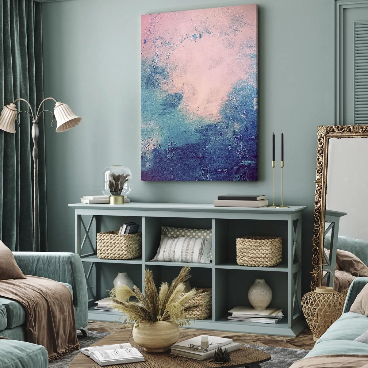 Tablou pe pânză - Îmbrățișare albastră - 45x80 cm