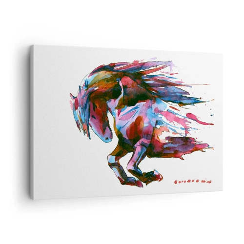Tablou pe pânză Canvas - Un cal în culori abstracte dinamice care simbolizează libertatea - 70x50cm - În exaltare - Decorațiune modernă pentru perete pentru living și dormitor ARTTOR
