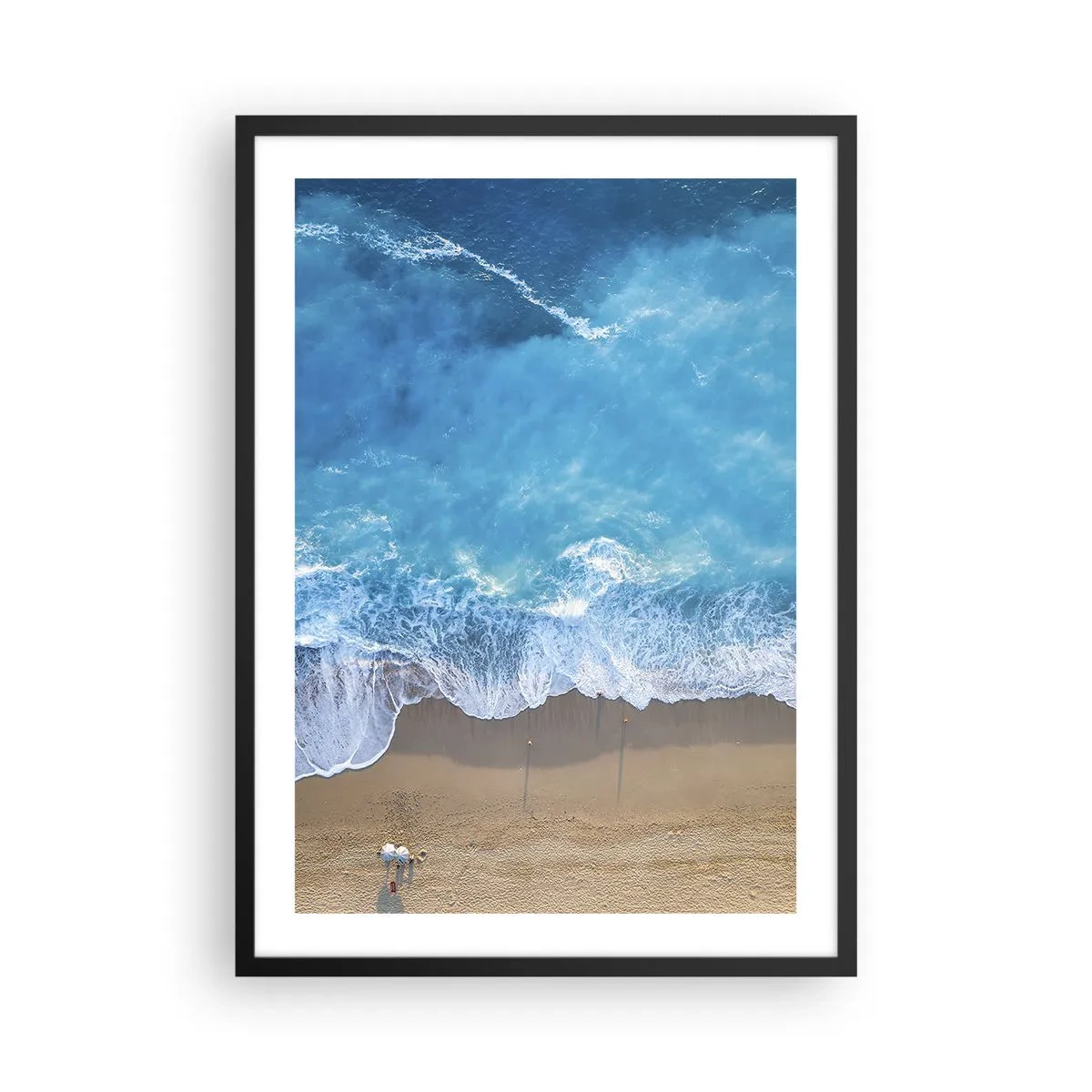 Poster în ramă neagră - Vedere aeriană a valurilor oceanului care se izbesc de țărm - 50x70cm - Puterea albastrului - Decorațiune modernă pentru perete pentru living și dormitor ARTTOR