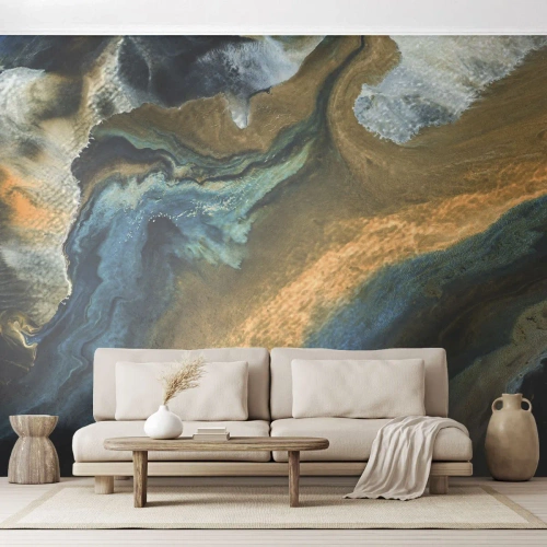 Tapet Standard Eco - Albastru - galben - influență reciprocă - Abstracția, Bucată, Grafică - 200x140 cm