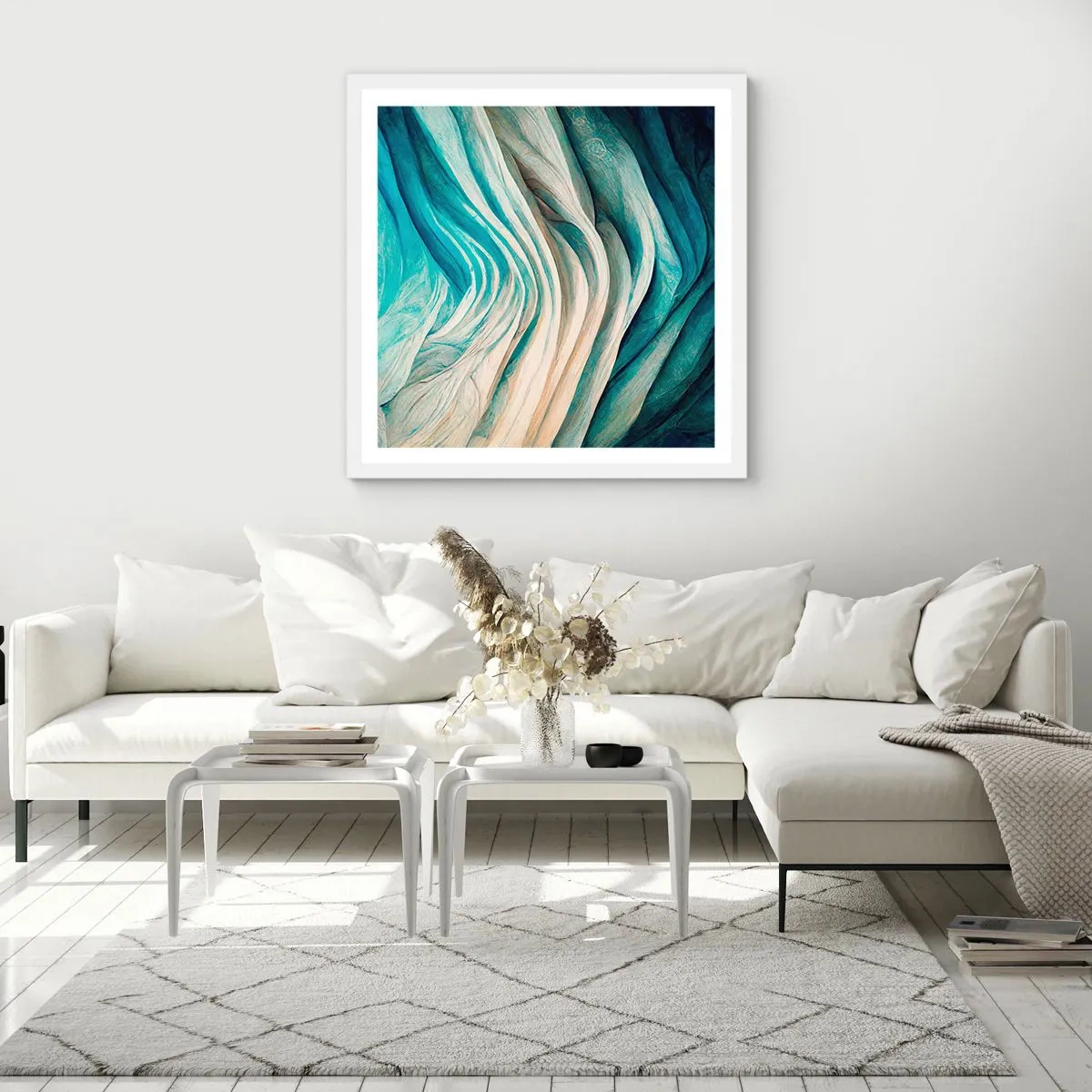 Poster în ramă albă - Insațiabilitate albastră - 50x50 cm