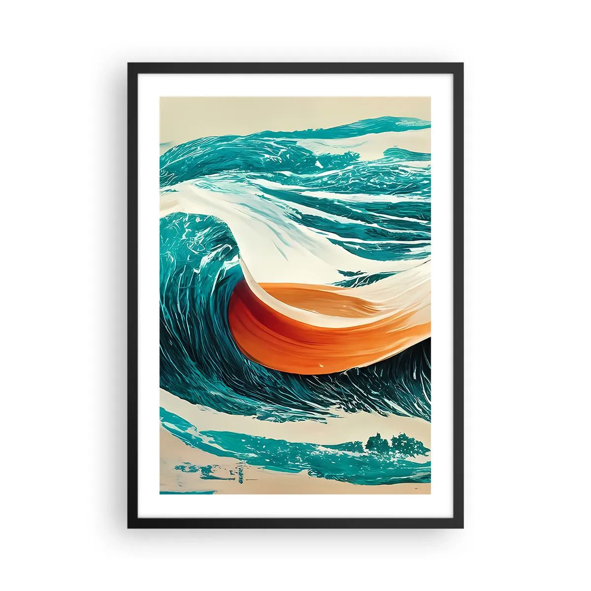 Poster în ramă neagră - Un val dinamic în culori abstracte - 50x70cm - Visul unui surfer - Decorațiune modernă pentru perete pentru living și dormitor ARTTOR