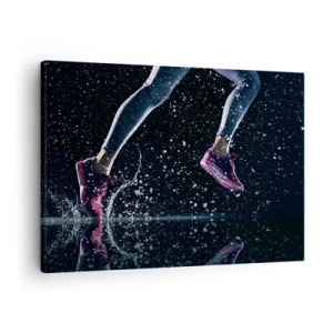 Tablou pe pânză Canvas - O fotografie dinamică a unei alergări în ploaie pe un fundal negru - 70x50cm - Cât de mult puteți - Decorațiune modernă pentru perete pentru living și dormitor ARTTOR