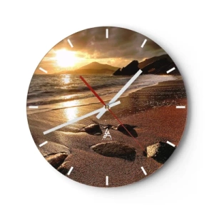 Ceas de perete - Ceas pe sticlă - Apus de soare peste o plajă cu nisip - 30x30cm - Urmează soarele spre dealuri - Decorațiune modernă pentru perete pentru living, bucătărie și dormitor ARTTOR