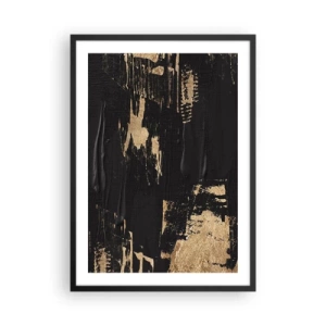Poster în ramă neagră - Compoziție de pictură abstractă în negru și auriu - 50x70cm - O urmă de atingere - Decorațiune modernă pentru perete pentru living și dormitor ARTTOR