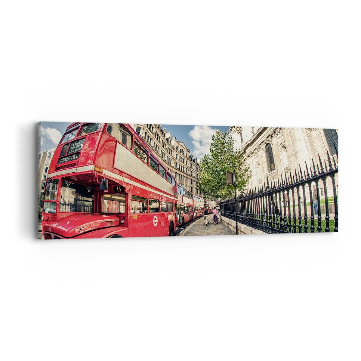 Tablou pe pânză - Stradă din Londra în gri și roșu - 90x30 cm
