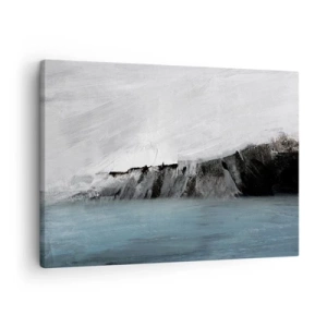 Tablou pe pânză Canvas - Peisaj abstract cu apă și un țărm stâncos - 70x50cm - Apă - pământ: lupta elementelor - Decorațiune modernă pentru perete pentru living și dormitor ARTTOR