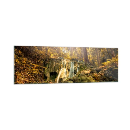 Tablou pe sticlă - Cascada de pădure în verde - 160x50 cm